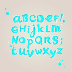 Stylized doodle turquoise decorative alphabet in watercolors N2