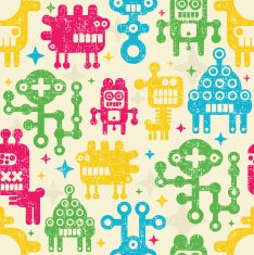 Vintage seamless texture with monsters and robots