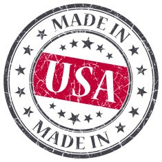 made in USA red grunge round stamp isolated