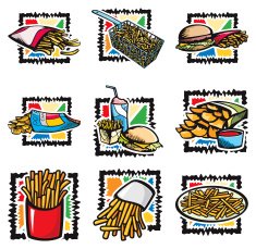 Fast Food III Chips and Hamburgers (Vector)