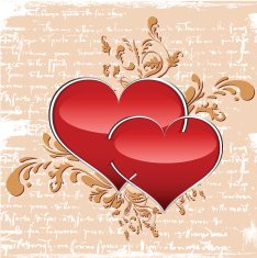 Abstract Floral Joint Hearts on Grunge Background
