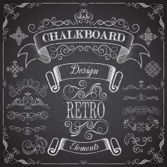 Retro scroll dividers and icons on chalkboard N2