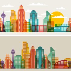 Cityscape seamless horizontal banners with buildings N3
