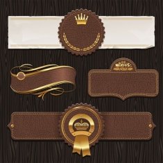Vector set of leather & golden framed labels