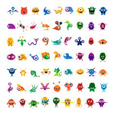 Big vector set of drawings custom characters isolated colorful monsters N2