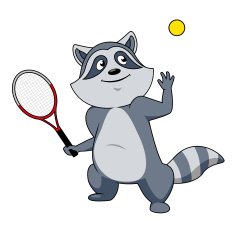 Cartoon raccoon tennis player character N2