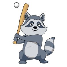 Cartoon raccoon baseball player character N2