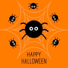 Cute cartoon fluffy spider set on the web Halloween Flat