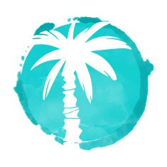 Watercolor blue circle and coconut palm tree N2
