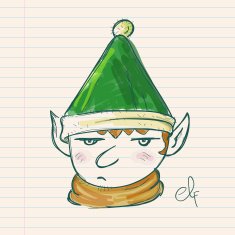 Christmas Elf Hand Drawing on Paper N2