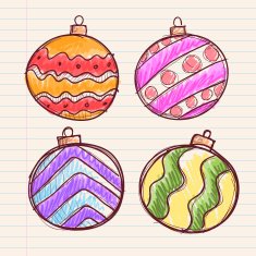 Hand Drawing of Christmasl Ball Decoration on Paper N2
