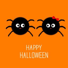 Spider insect family couple Boy Girl Happy Halloween card Flat