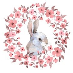 White rabbit Rabbit and floral wreath Watercolor illustration 2 N2