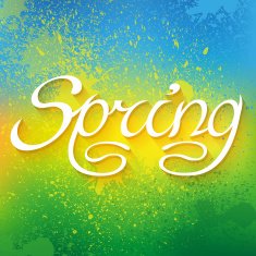 Hand drawn word SPRING lettering on colorful paint splashes background