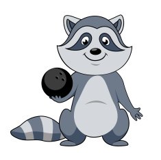 Cartoon raccoon player with bowling ball N2