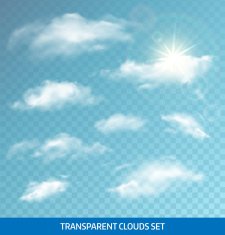 Set of realistic transparent clouds Vector illustration