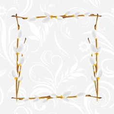 Light gray ornamental frame with pussy willow branch