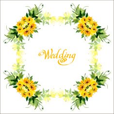 Watercolor card with flowers sunflower N4