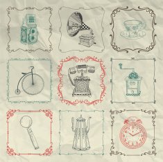 Vector Vintage Icons and Objects on Crumpled Paper N2