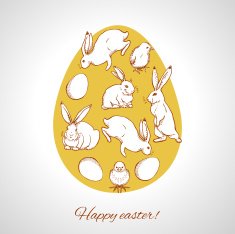 Easter egg decorated with figures of bunnies and chickens