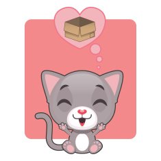 Cute gray kitten thinking of a box