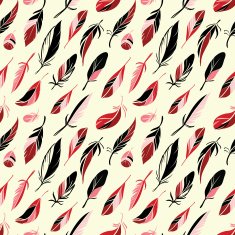 Hand drawn red feathers seamless background N2