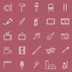 Art line icons on red background