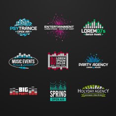 Third big set music equalizer emblem vector on dark background