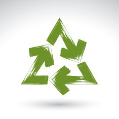 Hand-painted recycle sign isolated on white background