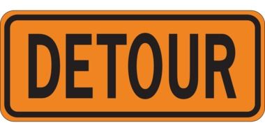 detour, warning road sign