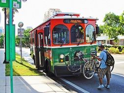 trolley on a sunny street in miami