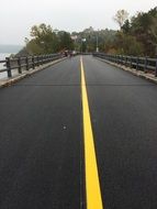 yellow dividing strip on the road