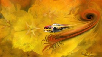 Colorful racing car in the abstract image at colorful background