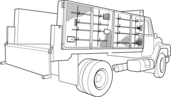 black and white drawing of lorry