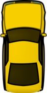 drawing of a yellow cartoon car top view on a white background