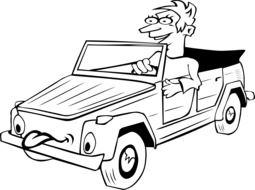 black and white graphic image of a car with a driver