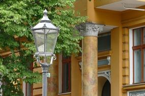 gas lamp on the city street of Berlin close up