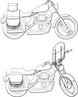 white and black drawing of a motorcycle
