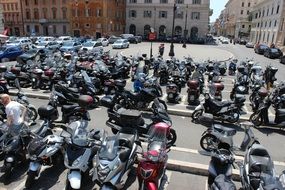 motor scooters in parking, italy, rome