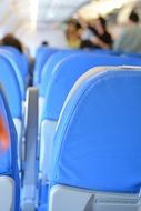 blue seat covers in the cabin