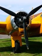 propeller of yellow plane close up