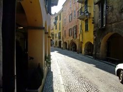narrow street in Mondovi, Italy