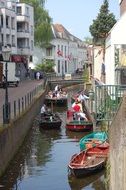 beautiful boats in a narrow canal, amersfoort