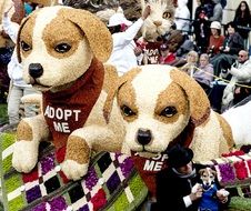 plush dogs in a basket