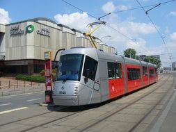 Skoda tram on railway, czech, Prague