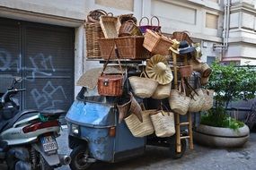 many knitted baskets for sale in rome street