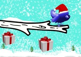 clipart of bird on a snowy branch and gifts