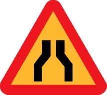 road narrows sign