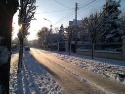 ice and snow on the road in winter