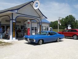 vintage blue car near the building, usa, illinois, chicago